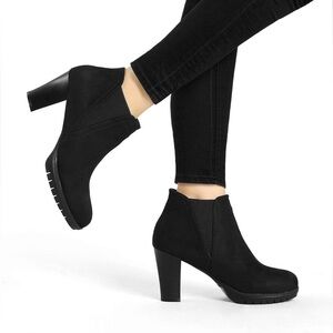 Allegra K Faux Suede Platform Chelsea Ankle Boots Block Heel Black 9.5 New